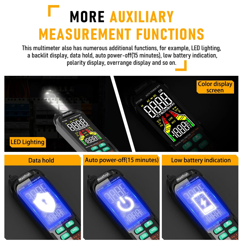 MASTFUYI Multifunction Digital Multimeter AC & DC Voltage & Current, Resistive Capacitance True RMS, Rechargeable Multimeter
