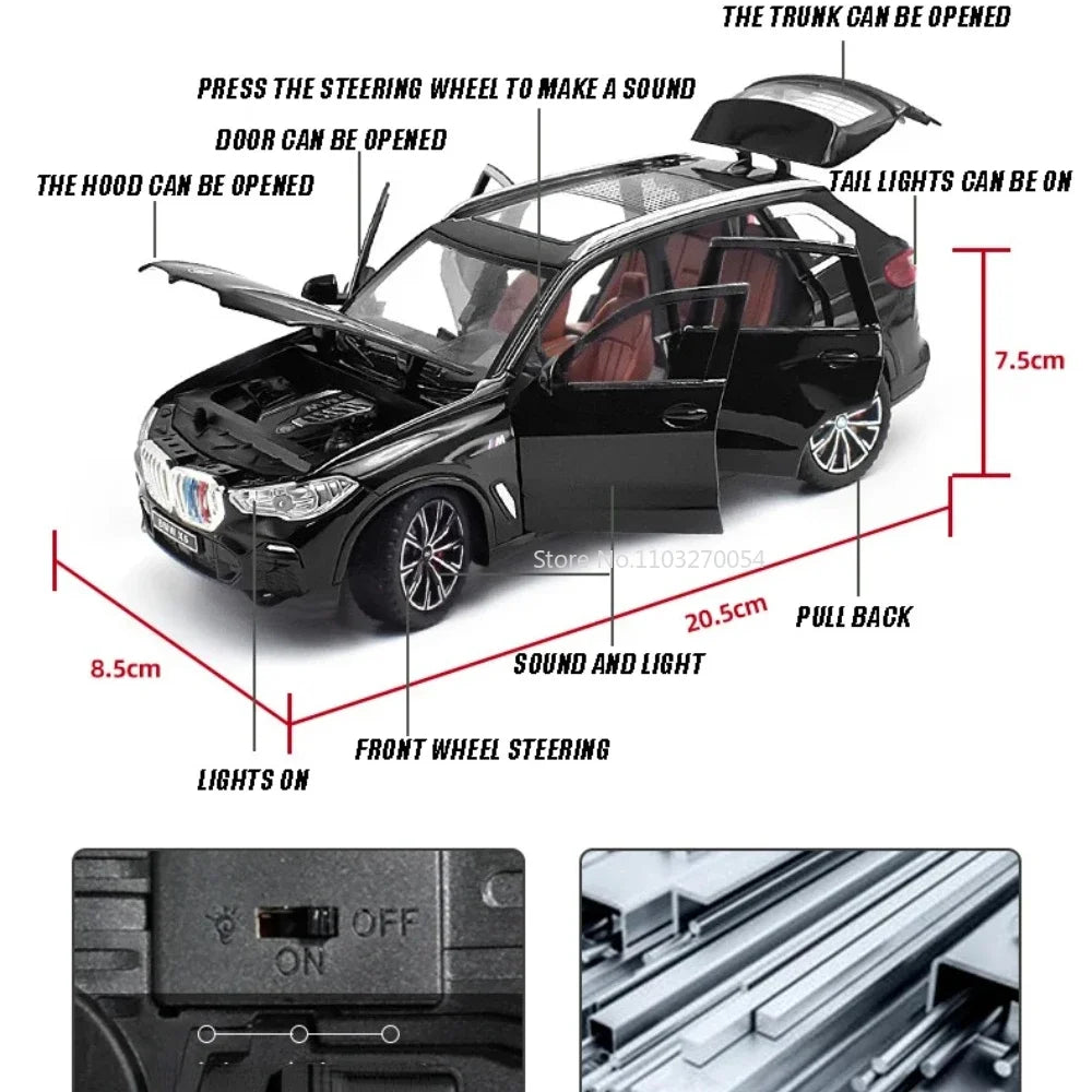 1/24 X5 Alloy SUV Model Car Toy Diecasts Metal Rear Wheel Pull Back Function Vehicle Models With Sound Light Toys For Kids Gifts