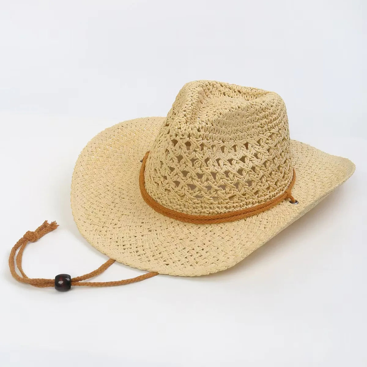 New Fashion Hollowed Handmade Cowboy Straw Hat Round Collapsible Western Cowboy Beach Hat Photo Props Western Sunshade Cap