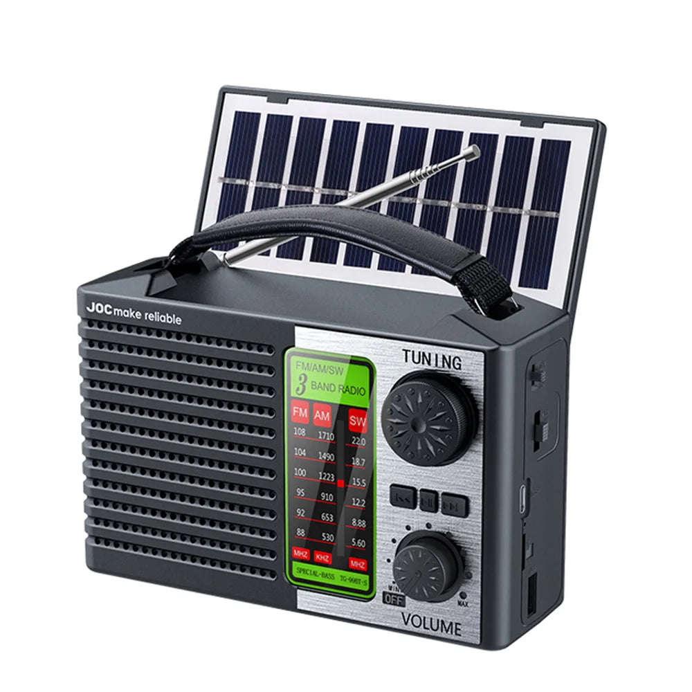 Portable FM AM SW Radio Rechargeable Outdoor Solar Full Band High Sensitivity Radio Receiver with LED Lighting Bluetooth Speaker
