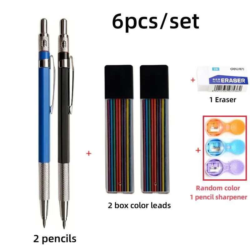 2.0mm Mechanical Pencil Set Black /Color Lead Refill 2B Automatic Pencil Art Sketch Painting Writing School Office Stationery