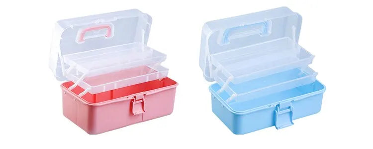 Three-layer Transparent Plastic Craft Storage Box, Sewing Storage Box, Folding Tool Box, Art Student Miscellaneous Storage Box