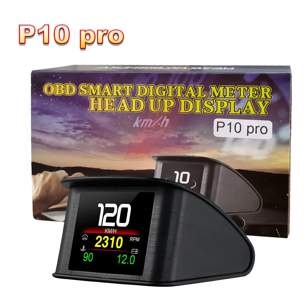 P10 Pro Head Up Display On-board Computer Car Digital OBD2 Mileage OBD Driving Computer Display Speedometer Temperature Gauge
