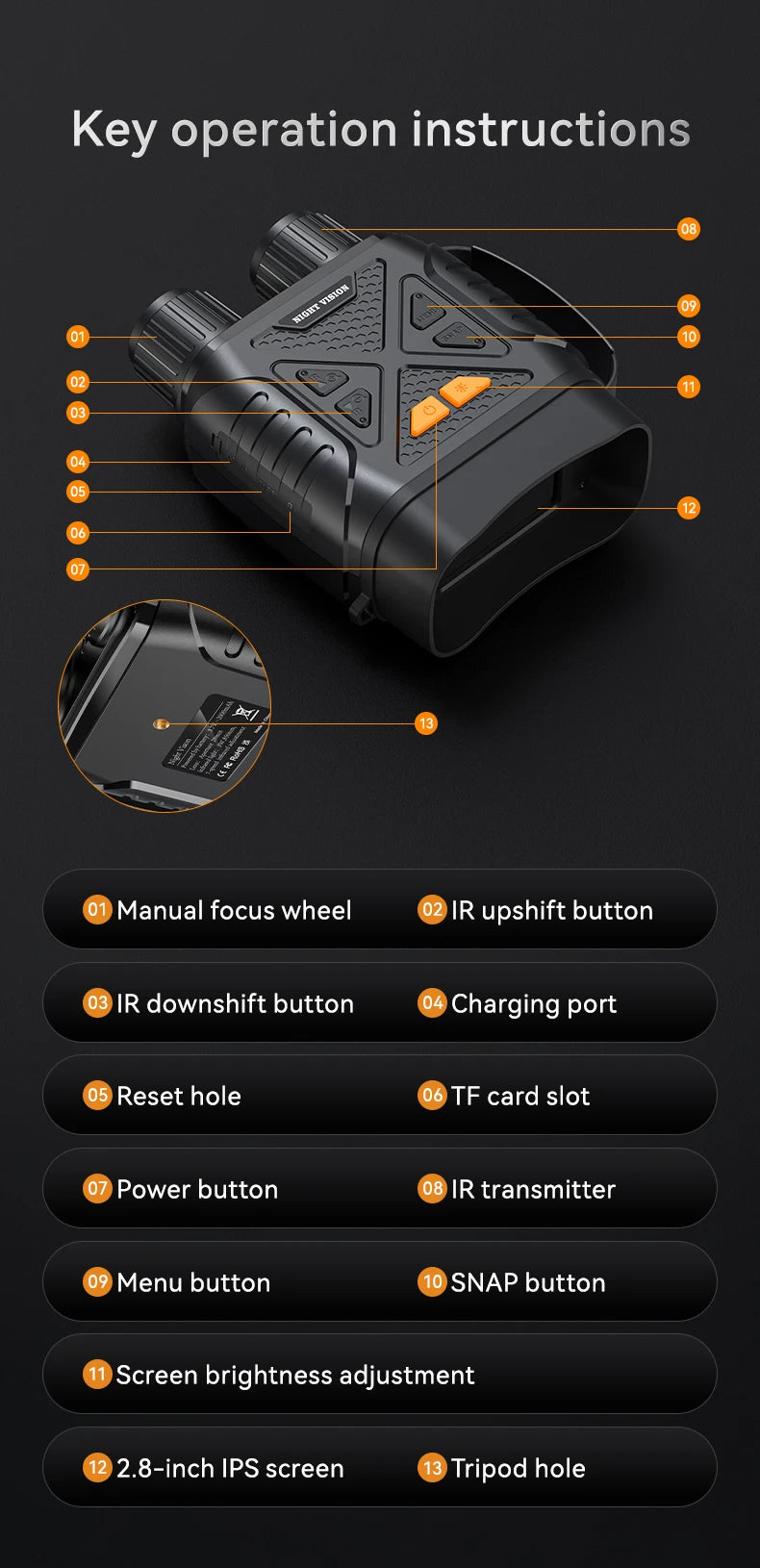 1080P Night Vision Binoculars 10x Digital 800m Full Dark Infrared Night Vision Telescope Goggles 2.8” Large Screen For Camping