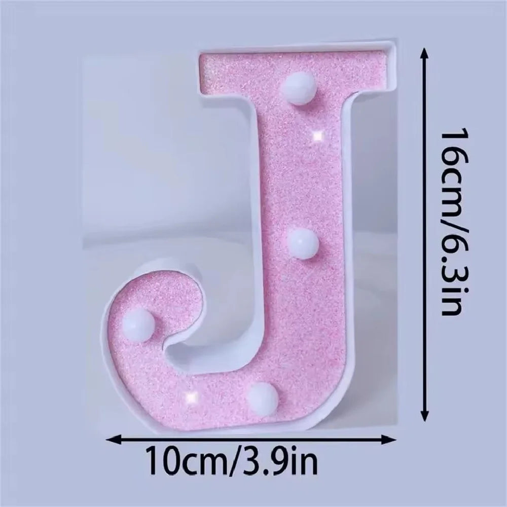 1PC 16cm LED Letter&Number Lights For Wedding,Proposal,Birthday,Party,Photo Props,Battery Powered Pink Glitter Decorative Lights