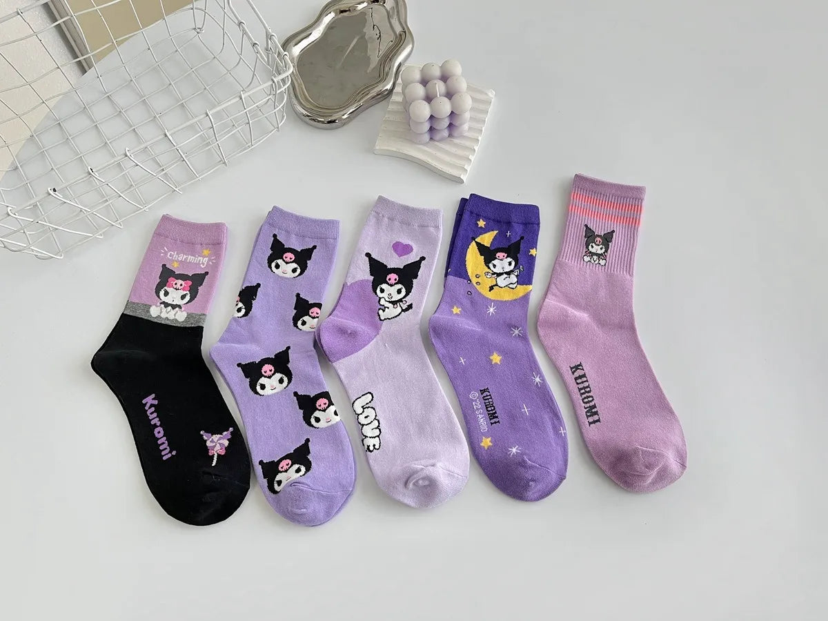 1/5 Pair of Fashionable and High Aesthetic Dreamy Party Sanrio Cute Cartoon Kawaii Purple Kuromi Women's Exquisite Stockings