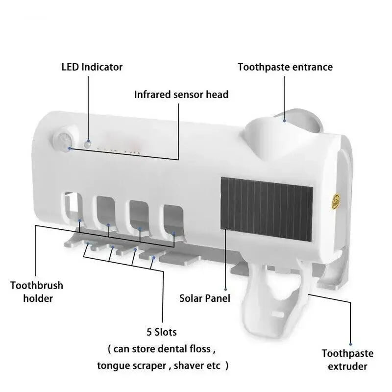Toothbrush Holder Wall Mounted Solar UV Light Ultraviolet Toothbrush Sterilizer Automatic Toothpaste Holders Bathroom Accessory