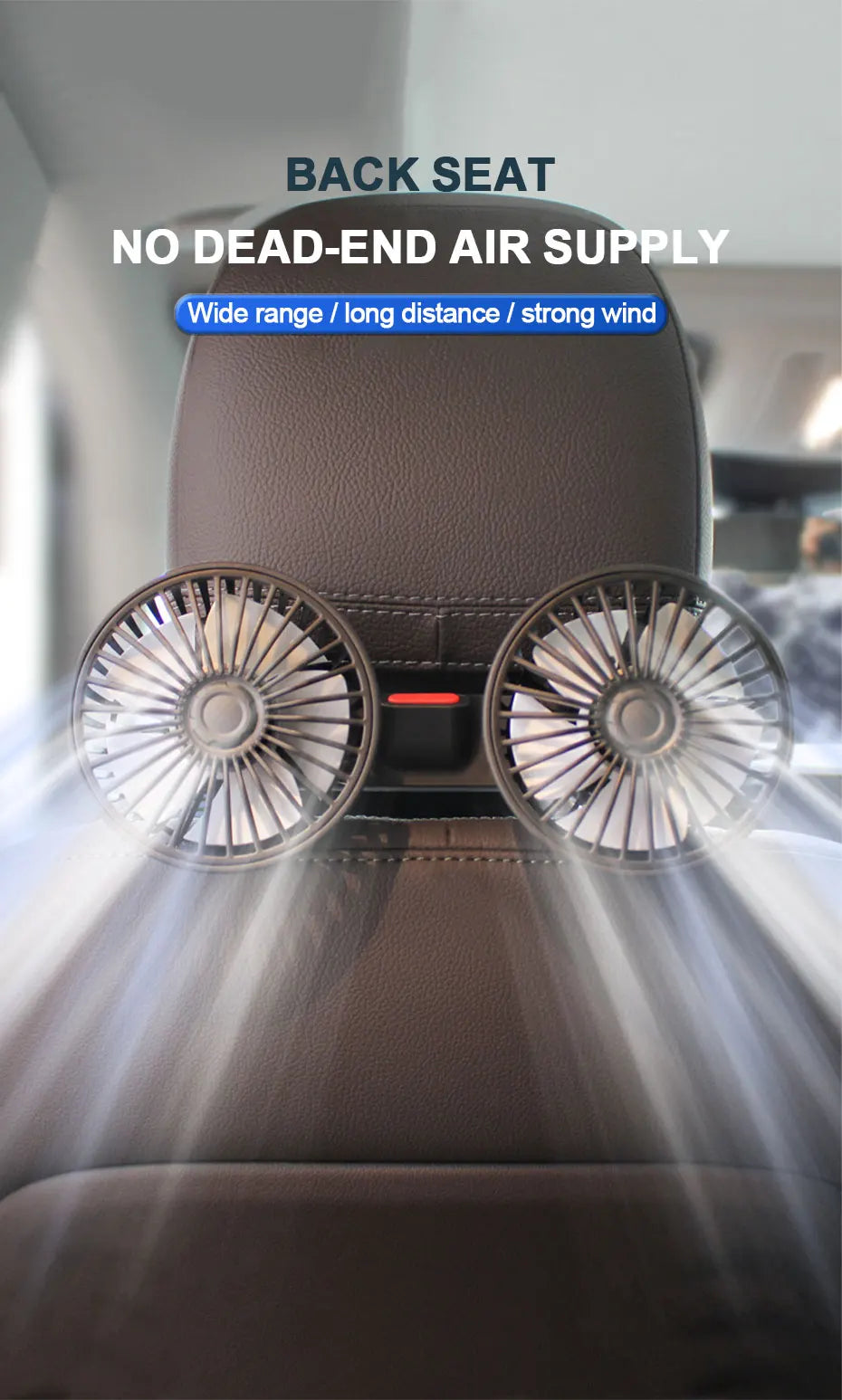 SEAMETAL 3-speed Car Seat Back Cooling Fan USB Charge Dual Head Fan 360 Degree Rotation Neck Cooler for Summer Car Accessories