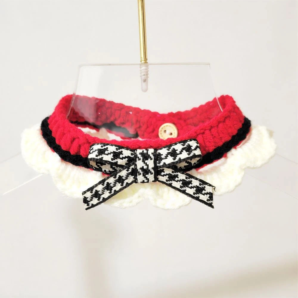 Cute Bow-knot Hand-knitted Saliva Towel Kitten Cat Puppy Adjustable Collar Pet Decorative Dog Cat Collar Pet dog Accessories