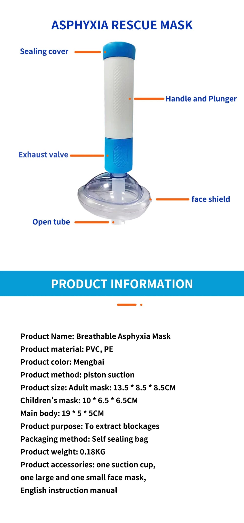 Heimlich Maneuver Anti Choking Rescue Device Anti Asphyxia Face Mask Emergency Home Rescue Adults & Children First Aid Kit