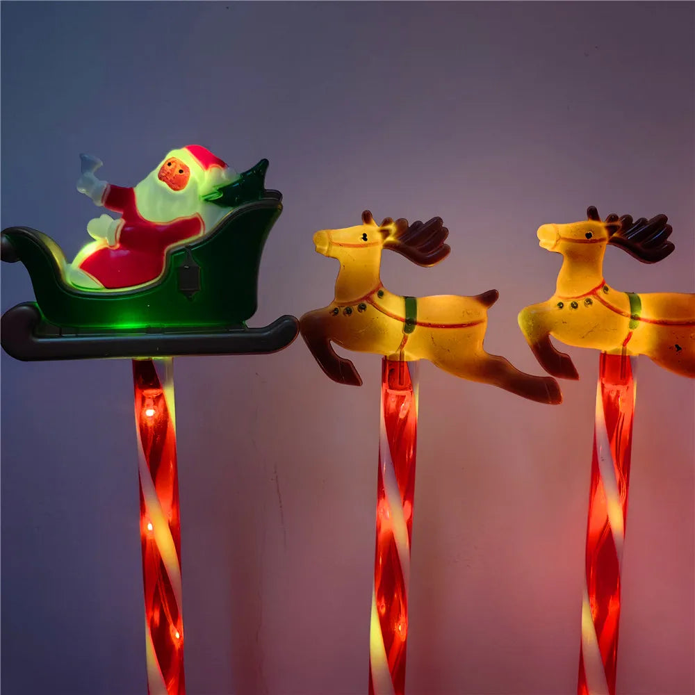 5pcs Solar LED Christmas Lights Set Santa Reindeer Design for Outdoor Patio Garden Lawn Decor Holiday Lights Waterproof 136