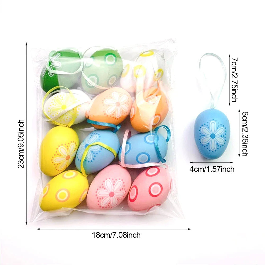 12Pcs Easter Egg Tree Pedant Foam Eggs Hanging Ornaments Easter Home Decoration 2024 Holiday Party Supplies Kids Gifts