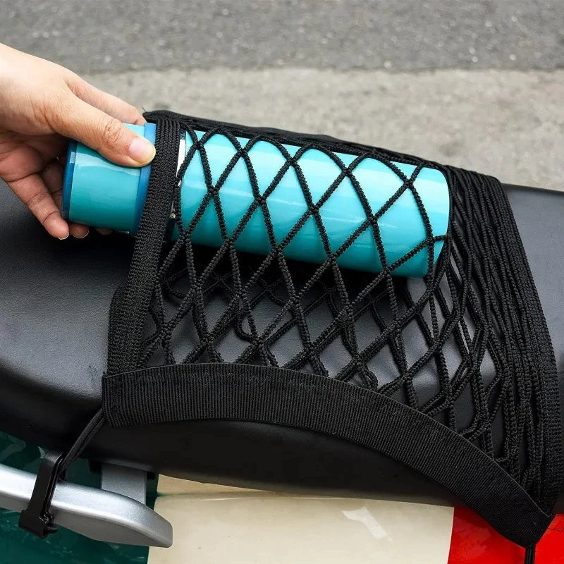 1pcs High elasticity car motorcycle double-layer hook helmet storage net elastic cargo net luggage net