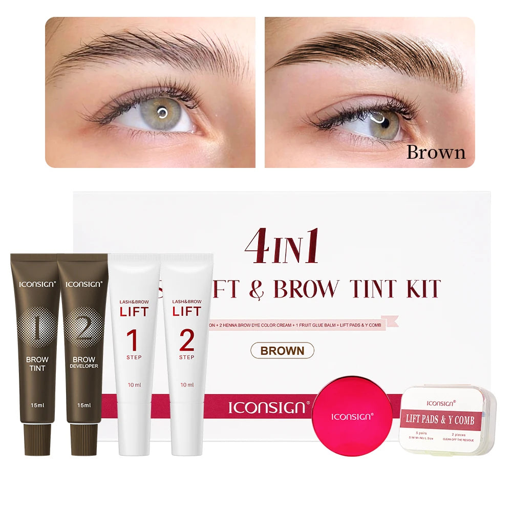 ICONSIGN 4 IN1 Set Lash Lift and Tint Kit Eyelash Lifting Brow Tint Dye Eyes Makeup Tools Patch With Glue Balm