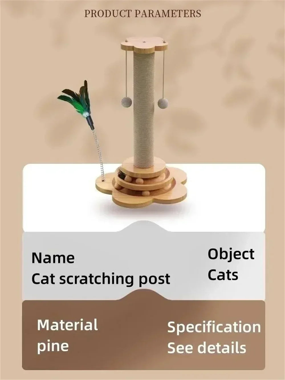 Durable Sisal Cat Scratcher Turntable with Funny Stick Balls Solid Wood Cat Toy Scratching Board Pet Supplies Climbing Frame