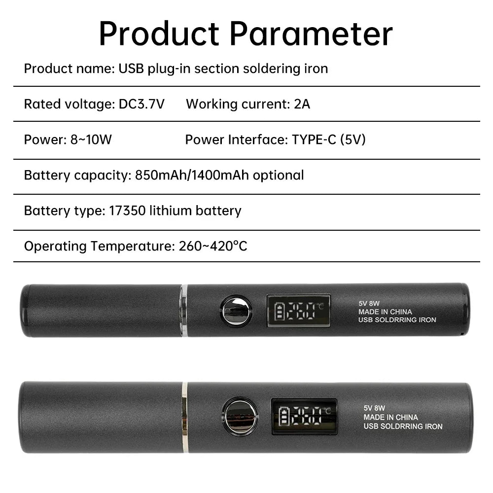 USB Soldering Iron Adjustable Temperature 260-420℃ Electric Soldering Iron Kit 850mAh/1400mAh Battery Solder Welding Iron Tools