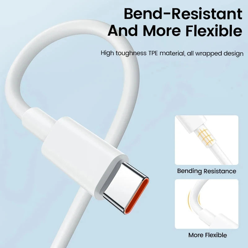 6A 67W Ultra Fast Charger Cable for Xiaomi 10T 11 Lite 12 Redmi Note 10 11T 12T 13 POCO X3 X4 F4 Quick Charging Type C USB Cable