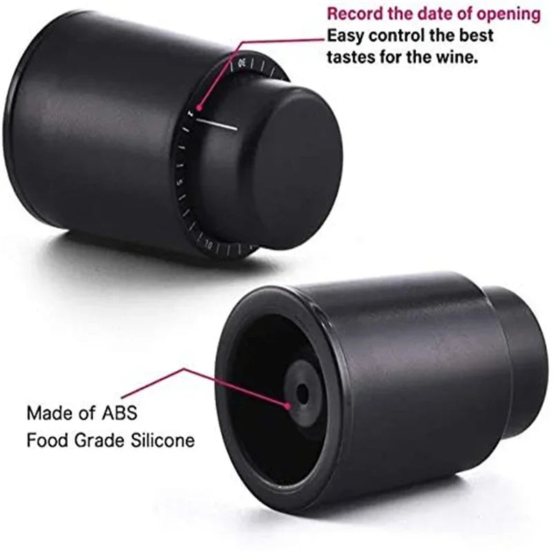 Vacuum Wine Preserver with Time Scale Record, Wine Bottle Stoppers, Reusable Wine Stoppers,Wine Savers Vacuum Pump Corks