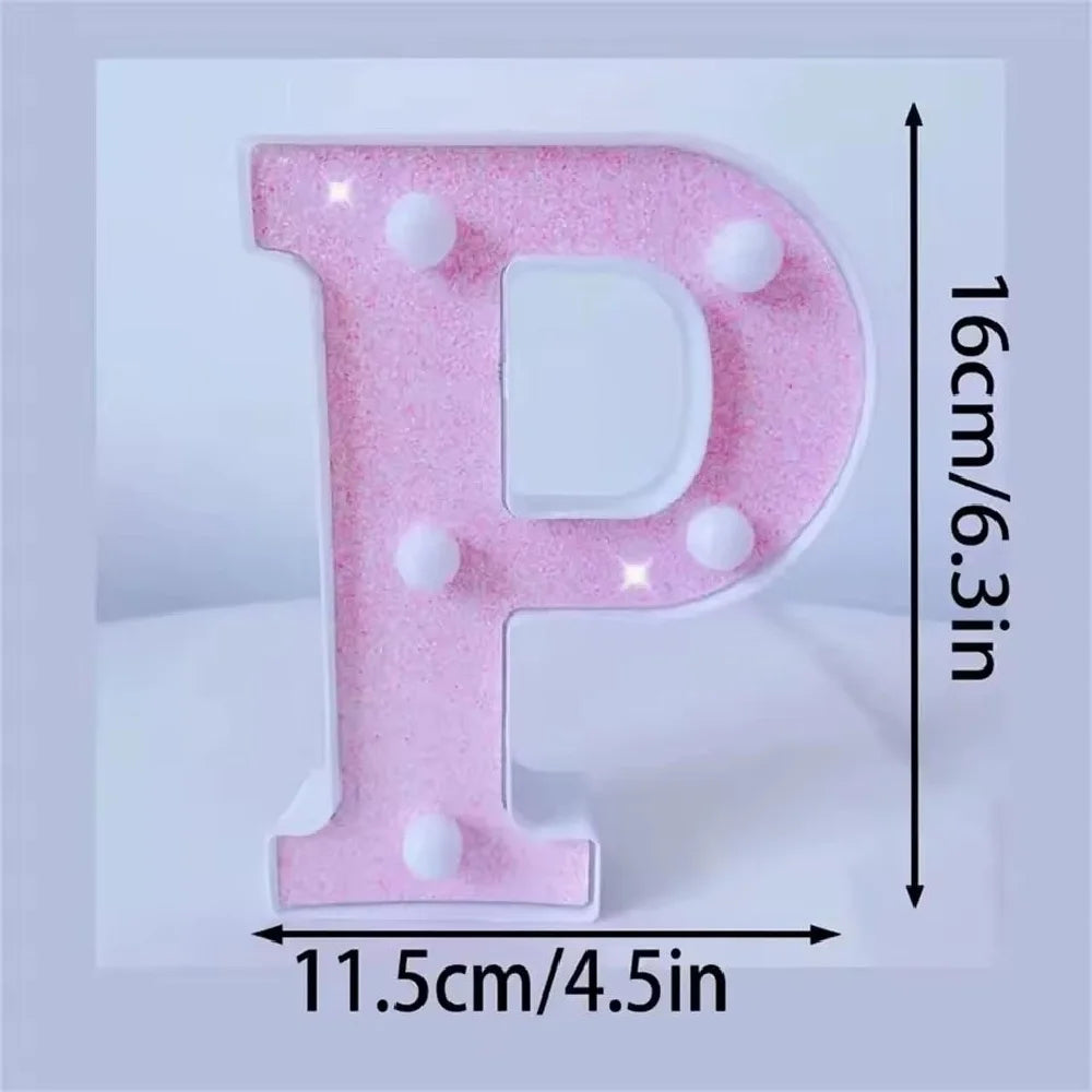 1PC 16cm LED Letter&Number Lights For Wedding,Proposal,Birthday,Party,Photo Props,Battery Powered Pink Glitter Decorative Lights