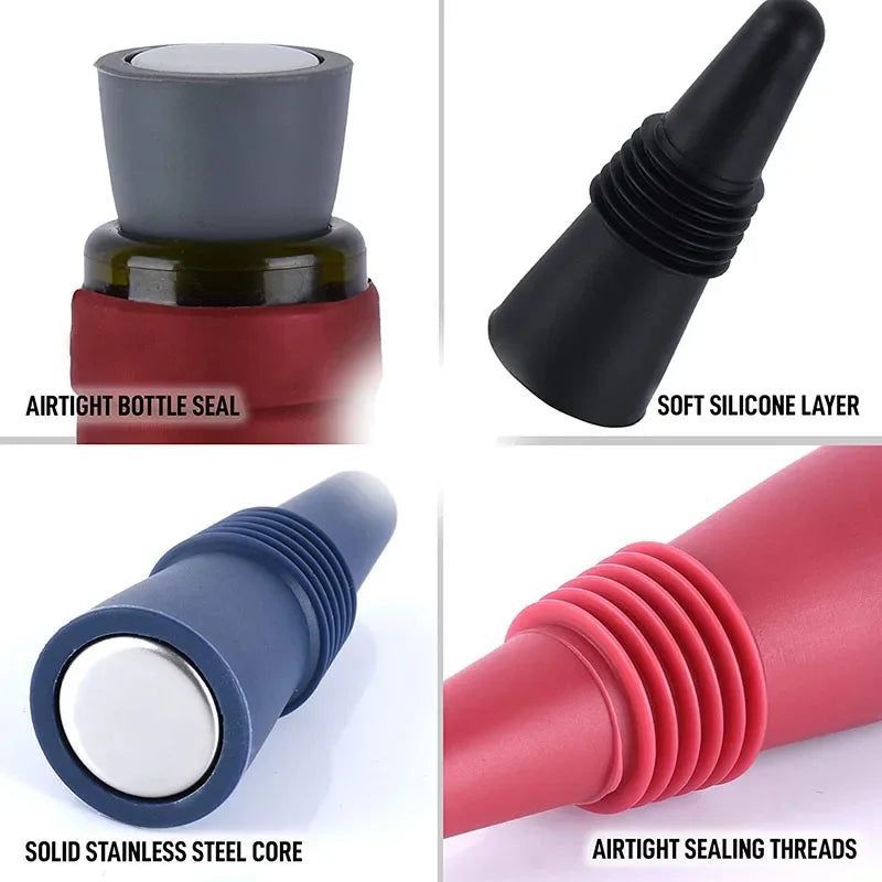 Silicone Wine Bottle Stopper Set Whisky Accessories Leak Proof Beer Champagne Cap Closer Wine Cork Plugs Lids Kitchen Bars Tools