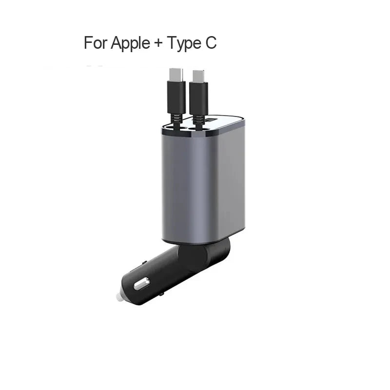 4 IN 1 Car Charger Fast Charging USB Type C 100W LED Car Phone Charger Retractable Cable Adapter For iphone Samsung HuaweI
