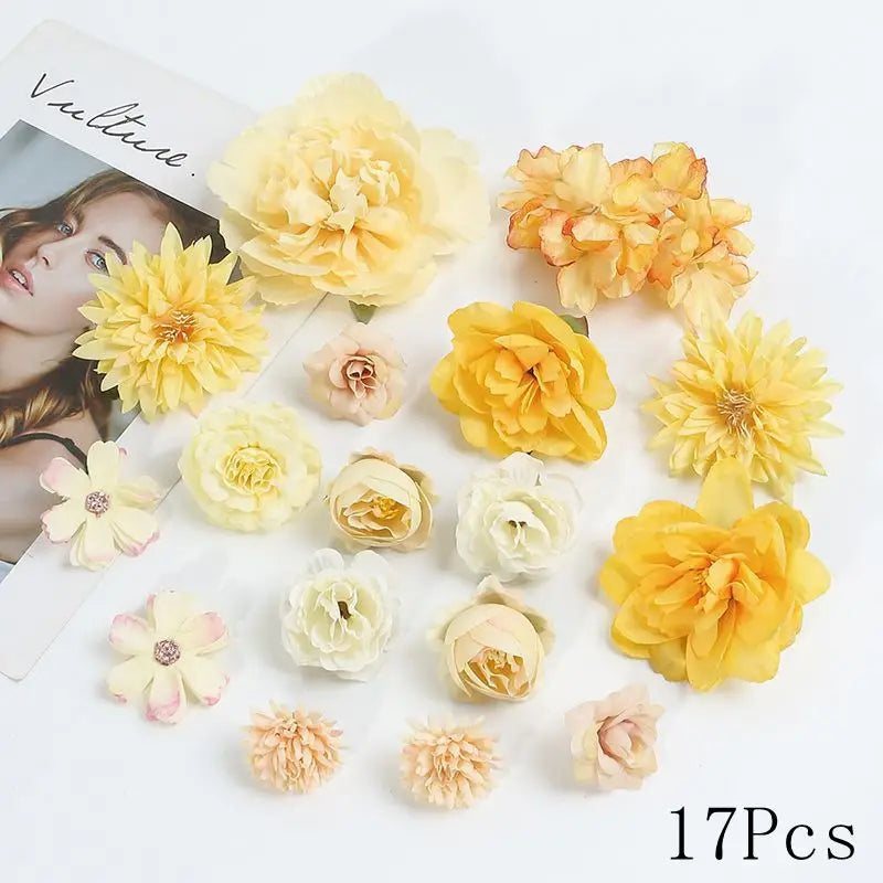 Yellow Artificial Flowers Heads Silk Fake Flowers for Home Decor Party Wedding Decoration DIY Valentine's Day Gifts Accessories