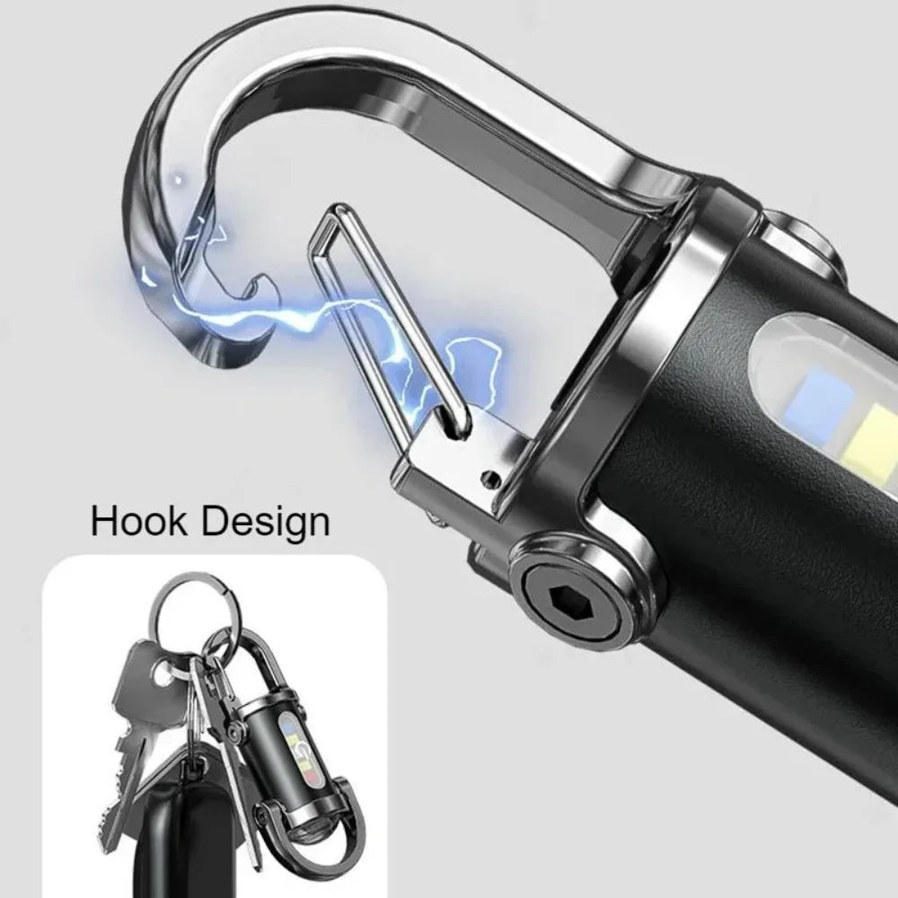 Rechargeable Keychain Flashlights Multifunction COB Work Light 6 Modes Emergency Keychain Light for Walking Searching Hiking