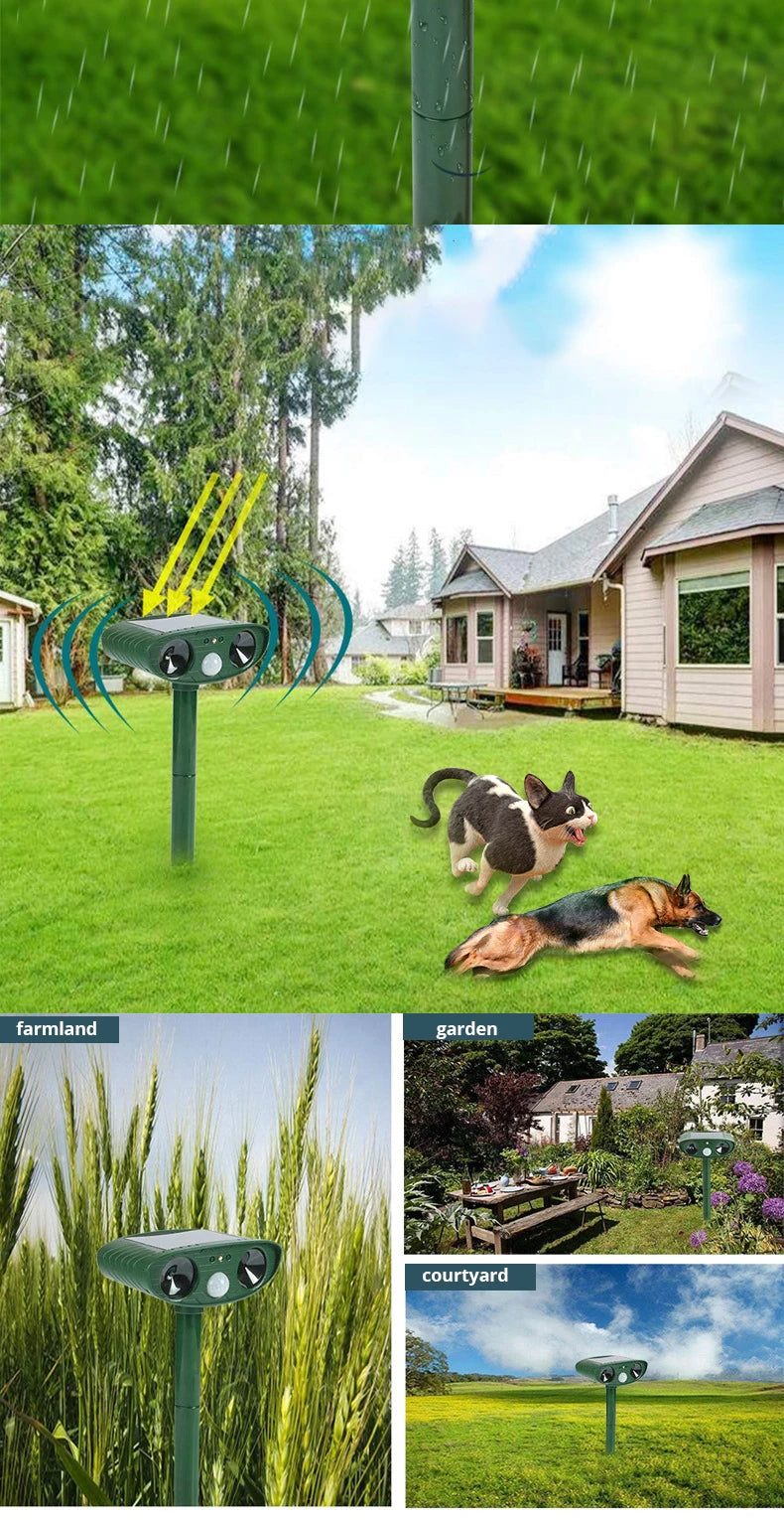 1pc ultrasound Repellant Cat Dog Repellant Solar Powered Rechargeable Garden Waterproof creature Deterrent For Farm Yard
