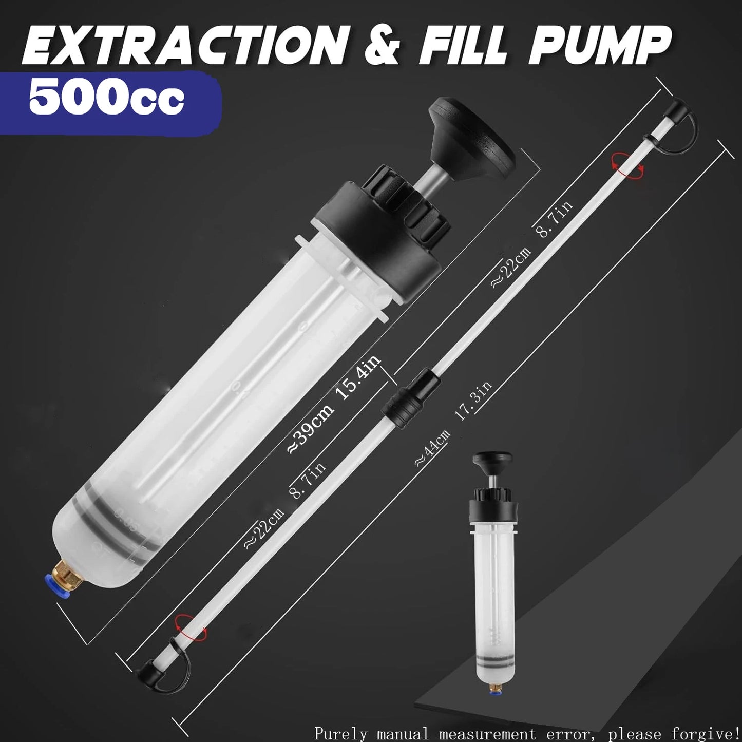 Manual automotive engine oil pump, syringe type, suitable for extracting gear oil and brake fluid, as well as cleaning injectors