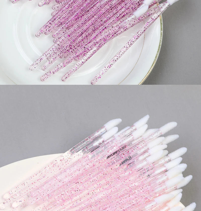 Okaylash Disposable Glitter Lip Gloss Brush Eyelash Extension Cleaning Brushes Crystal Lipstick Applicators Cleaner Makeup Tools