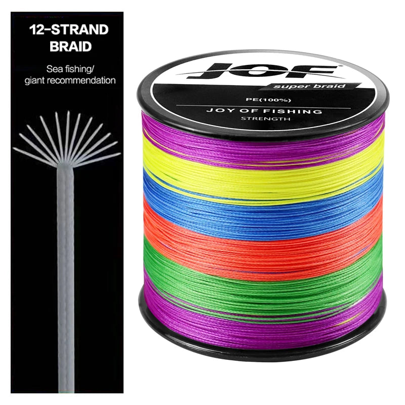 JOF X12 Braided Fishing Line 1000M 500M 300M 12 Strands MultiColor Multifilament Saltwater PE Line 33 42 55 65 90 103 150LB