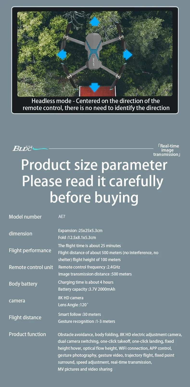 Hot Drone AE7 Pro Brushless Professional 8K HD Camera WIFI FPV Obstacle Avoidance Optical Flow RC Foldable Quadcopter Toys