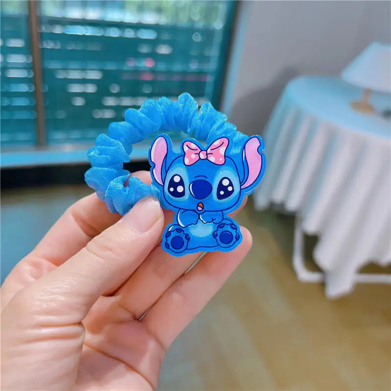 Hot 10pcs Sale Disney Anime Stitch Hair Bands Kawaii Stitch Hairpin Cartoon Rubber Band Hair Accessoires Girl Gifts Toy Figure