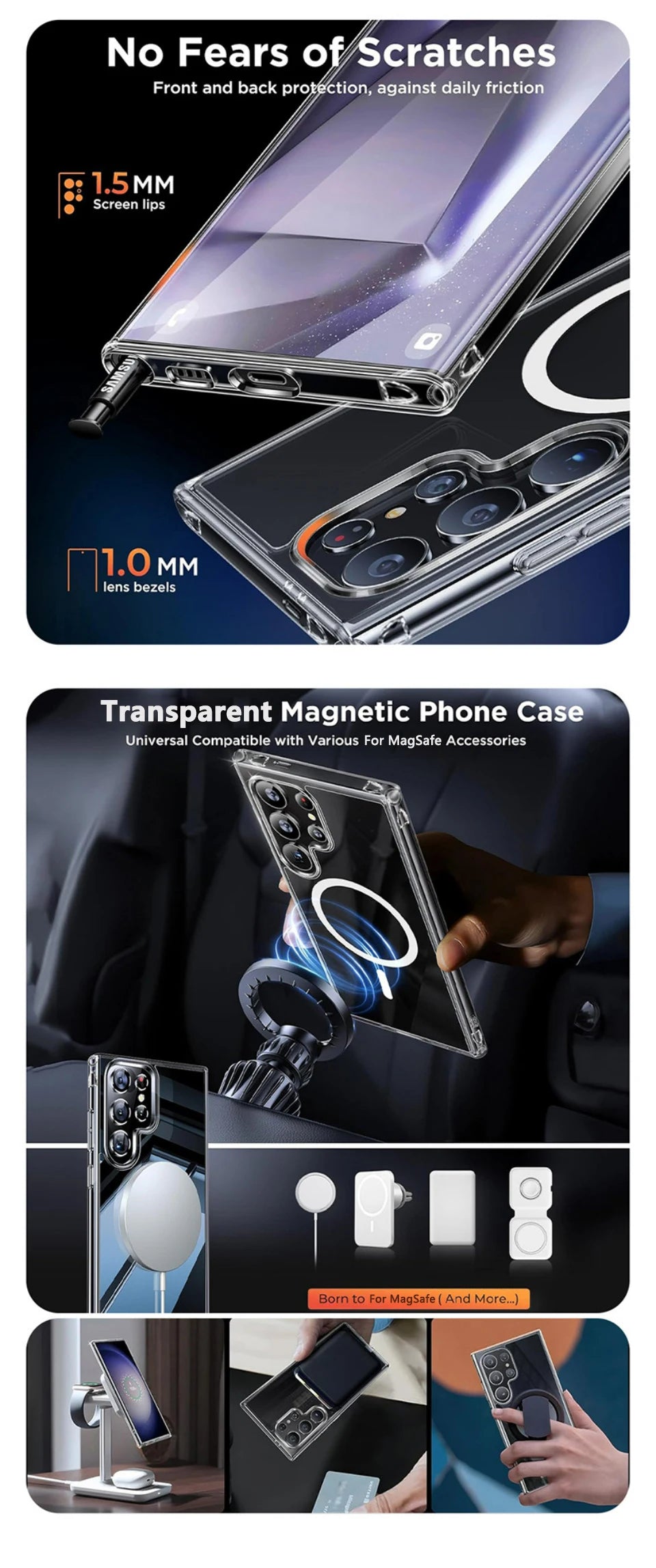 TPU For MagSafe Magnetic Wireless Charging Transparent Case For Samsung Galaxy S24 S23 S22 Ultra Plus Shockproof Silicone Cover
