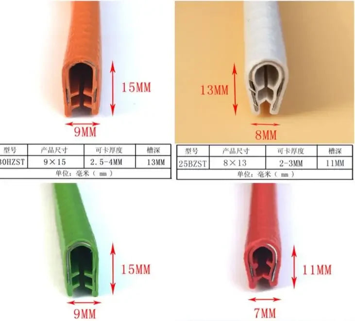 1/3M U-Shaped Sealing Strip Rubber Edging Stainless Steel Protectio Door Car Dustproof Safety Iron sheet edge protection strip