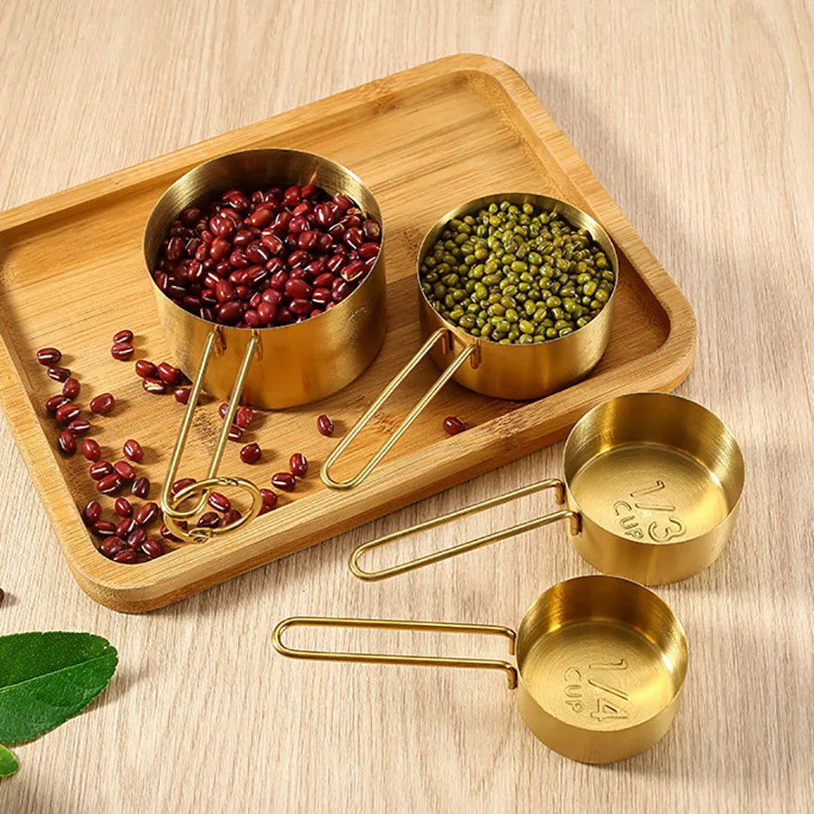 4PCS/8PCS kitchen thread handle titanium gold stainless steel measuring cup measuring spoon Flour and grains measuring spoon