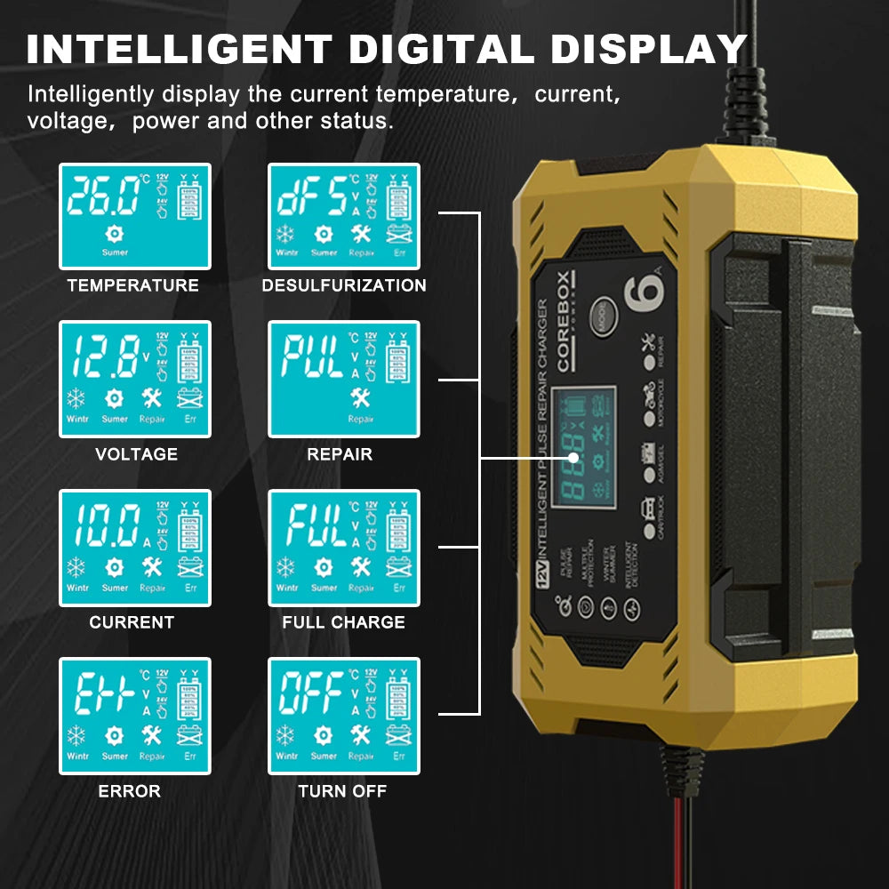 6A 12V Automotive Battery Charger Car and Motorcycle Battery Charging Devices Intelligent Maintenance of Lead Acid Battery
