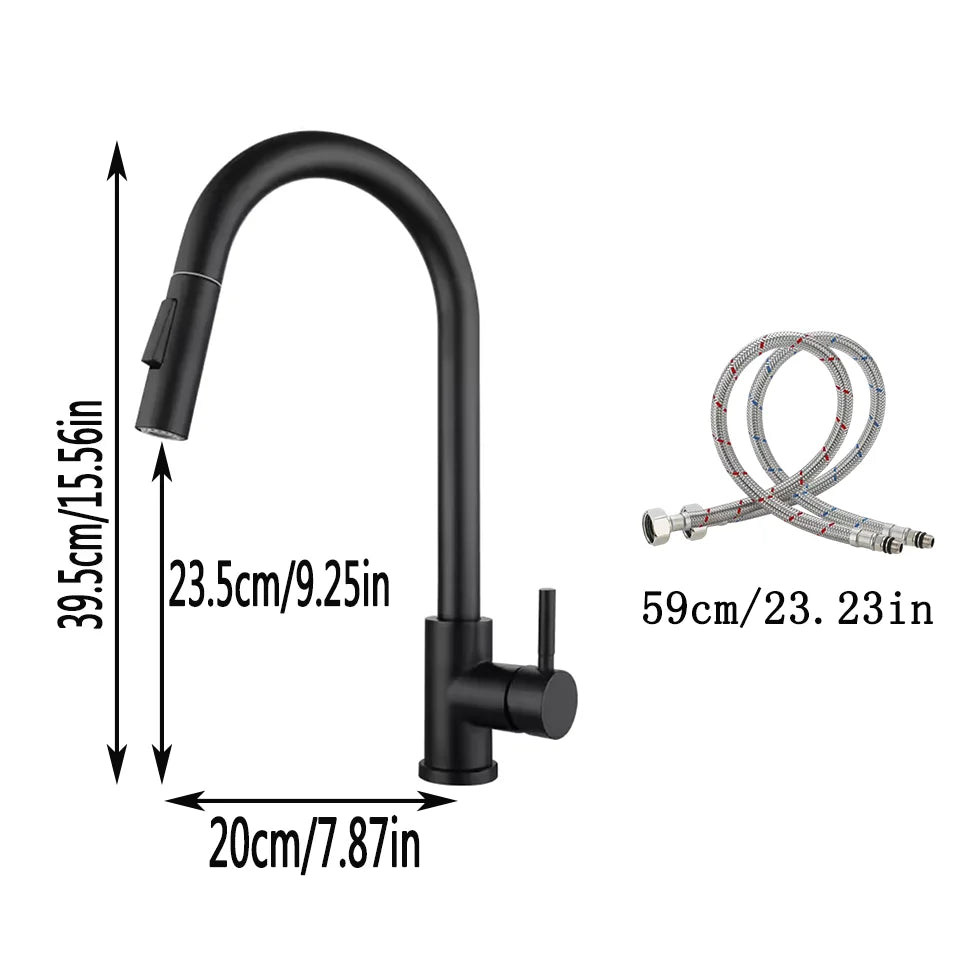 A Kitchen Stainless Steel Pull-out Cold and Hot Water Mixing Faucet with a 3-function Pull-out Nozzle