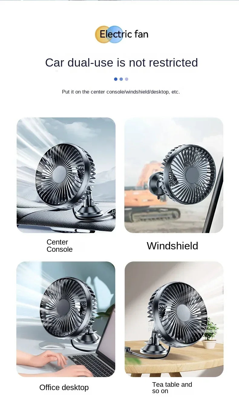 Suction Cup Car Fan 360° Rotatable USB Interface Low Noise 3-Speed Control Powerful Car Cooling Fan for Home Desk Office Car