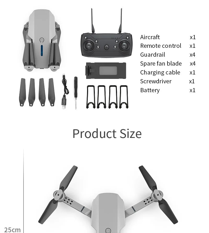 KOHR E88 Pro Drone 4K Professinal With 1080P Wide Angle HD Camera Foldable Quadcopt RC Helicopter WIFI FPV Height Hold Gift Toys