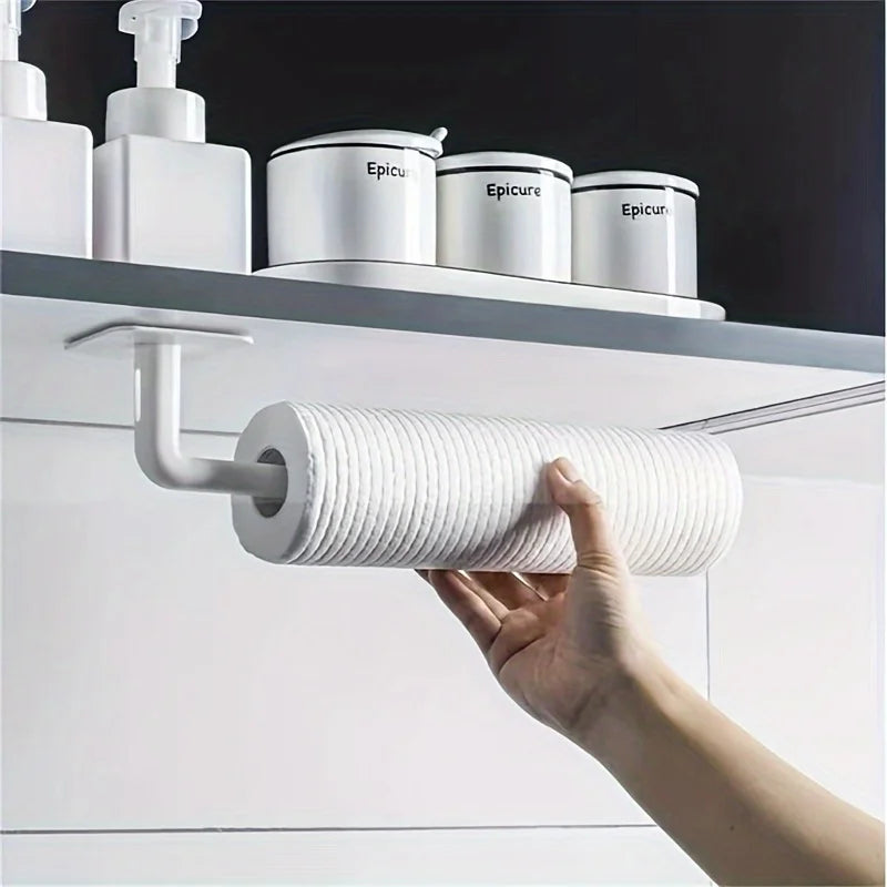 No Hole Multifunctional Hooks Lazy Rag Hangers Kitchen Wall Mounted Paper Towel Organiser Roll Rack Towel Holder For Bathroom