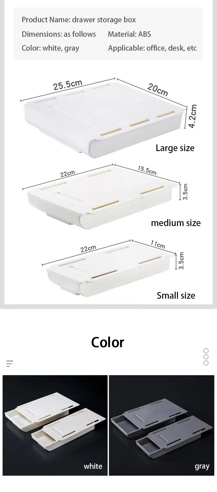 Hidden Storage Box Desk Storage Drawer Self-Adhesive Plastic Table Storage Holder Simple Sundries Cosmetics Stationery Organizer