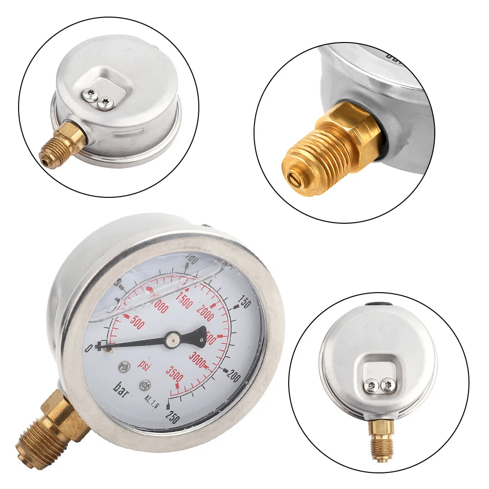 Hydraulic Gauge Hydraulic Pressure Gauge Manometer 0-250Bar 0- 3750PSI G1/4 63mm Hydraulic Water Pressure Gauge Meter