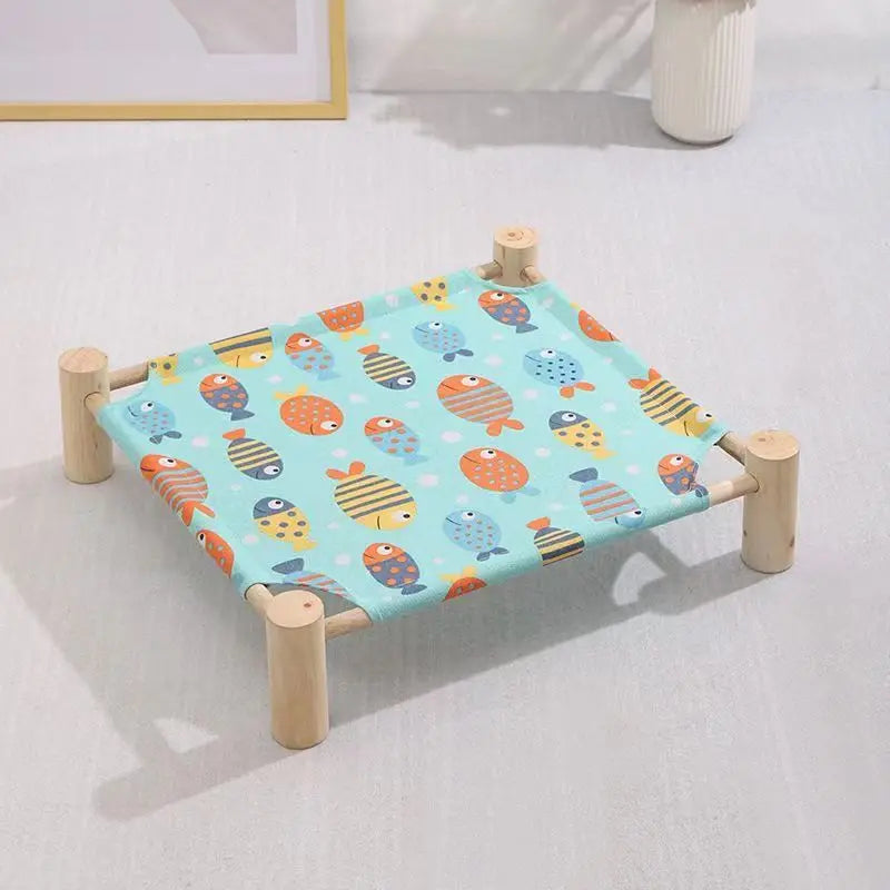Wood Canvas Elevated Cat Bed, House, Hammocks, Lounge Bed for Small Rabbit Cats and Dogs, Durable Pet Supplies