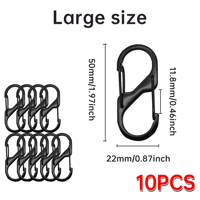 10PCS MINI Keychain Hook S Type Stainless Steel Anti-theft Spring Clip Outdoor Camping Backpack Buckle Locking Tool