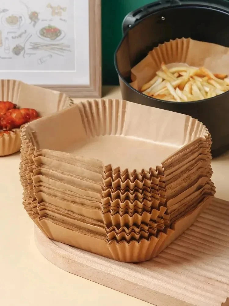 50pcs/set Air Fryer Paper Disposable Paper Oil-proof Parchment Wood Liner Non-Stick Mat Cheesecake Air Fryer Accessories