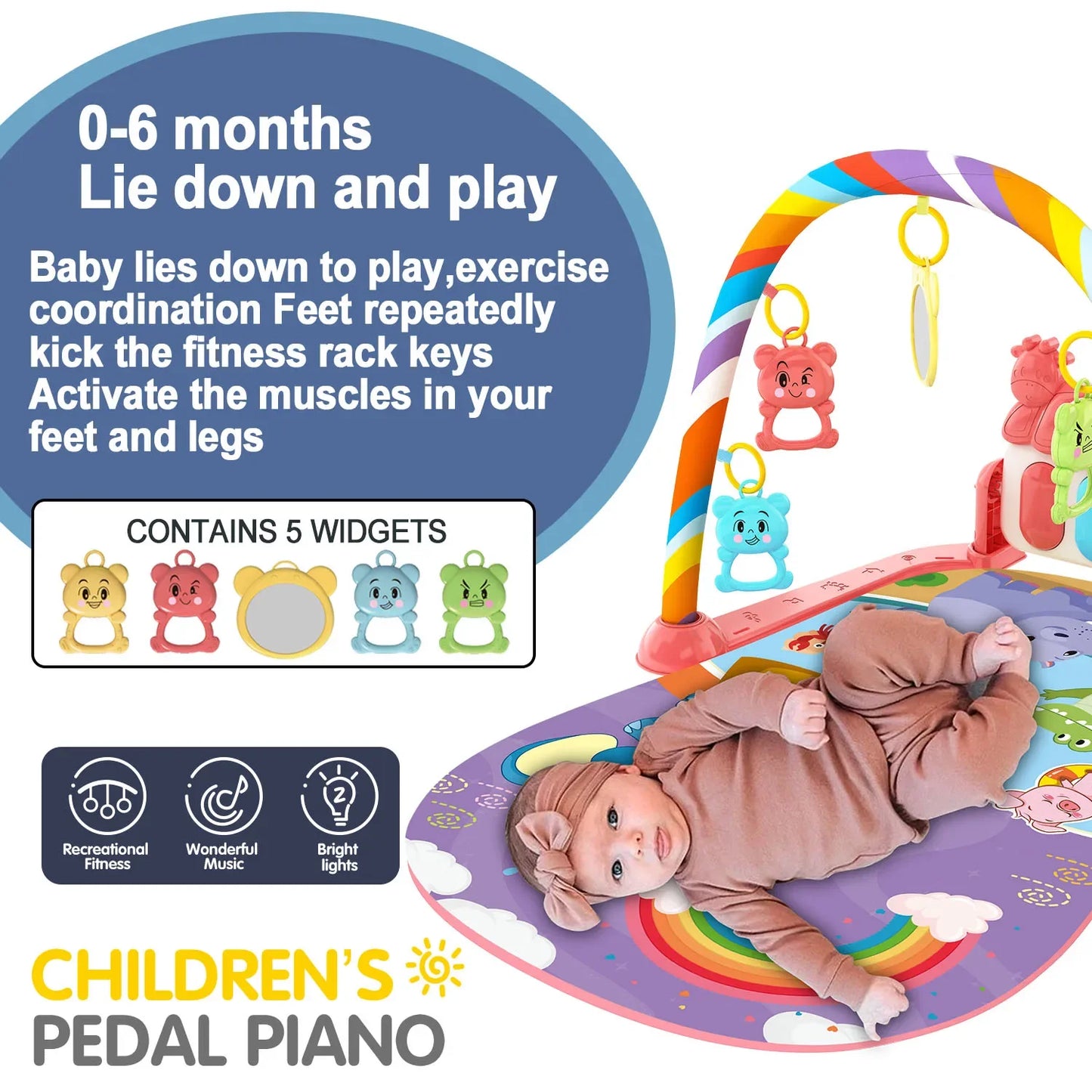 New Baby Foot Piano Fitness Frame 0-1 Year Old Baby Music Fitness Equipment Toy Light Crawling Pad Puzzle Early Education
