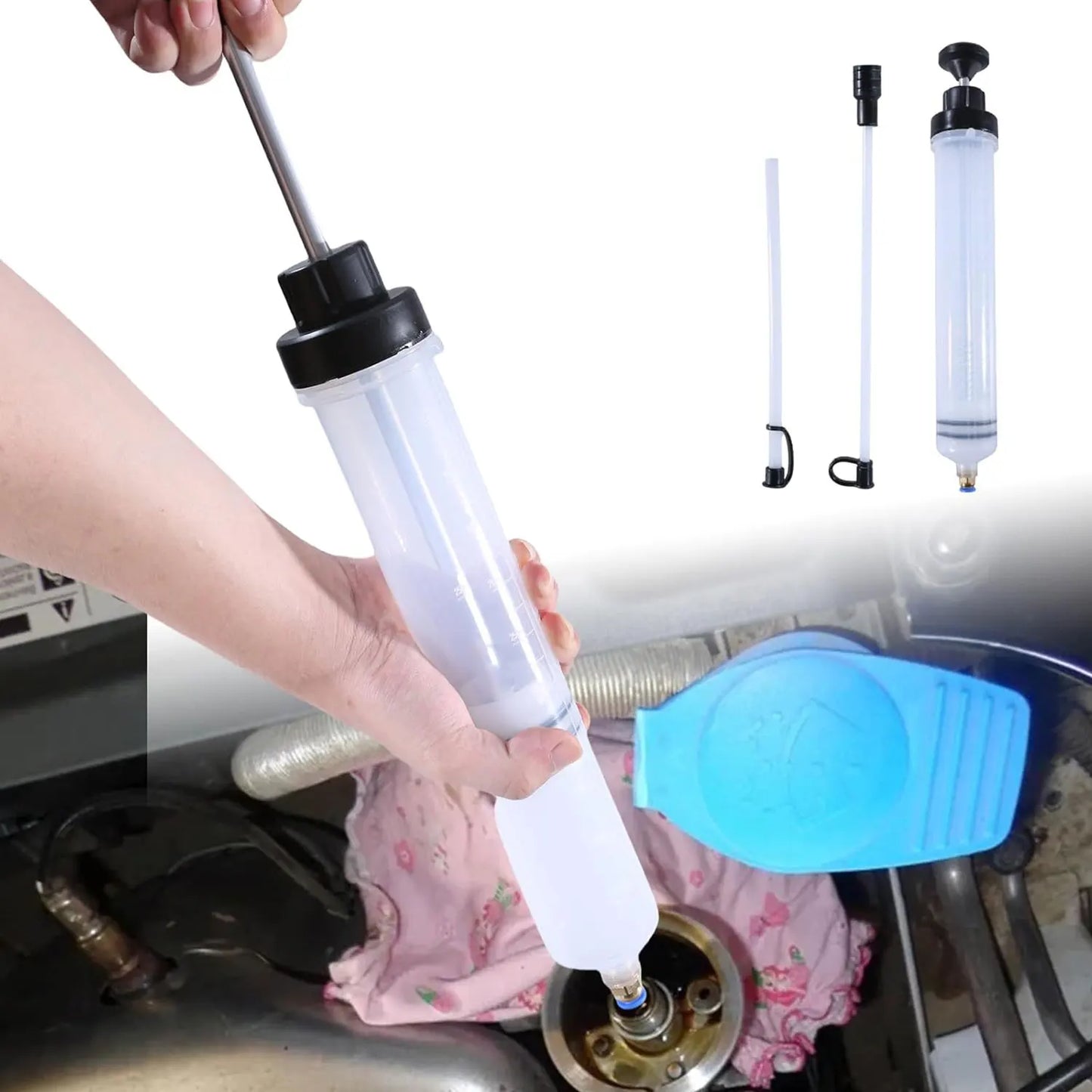 Manual automotive engine oil pump, syringe type, suitable for extracting gear oil and brake fluid, as well as cleaning injectors