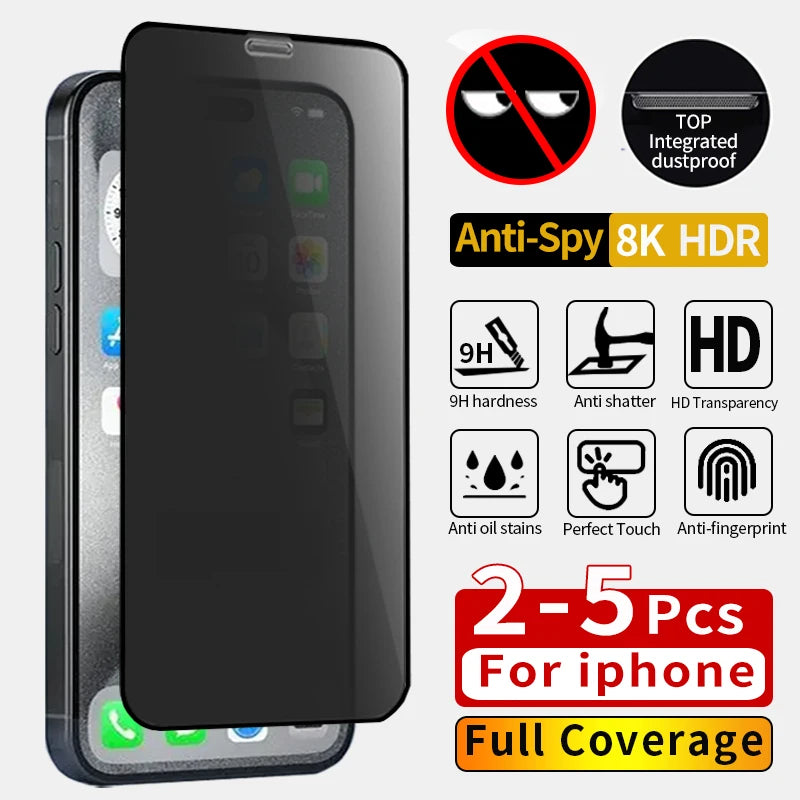 2-5Pcs Full Cover Privacy Screen Protector For iPhone 16 11 12 13
