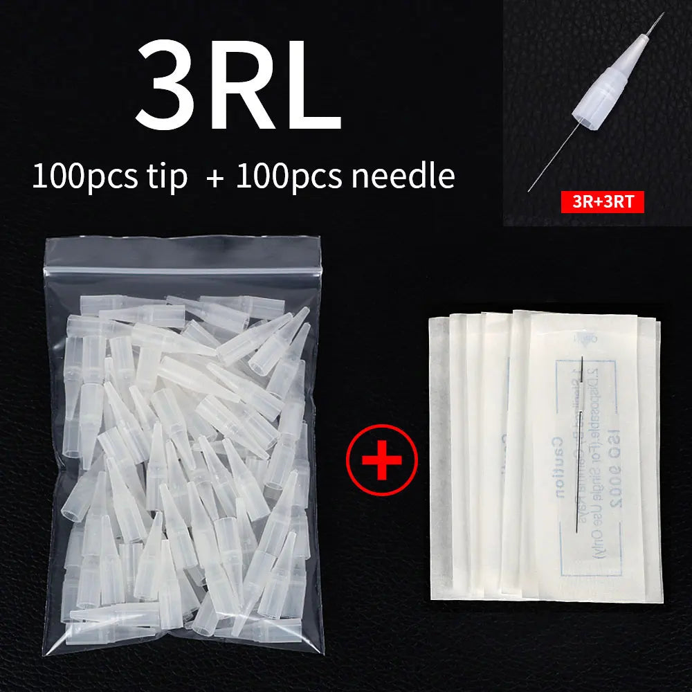 100PCS 1R 3R 5R 5F 7F Tattoo Needles+100Pcs Needle Cap Tips Disposable Microblading for Permanent Makeup Eyebrow Tattoo Machine